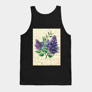 Purple Flowers on Antique Book Page Tank Top